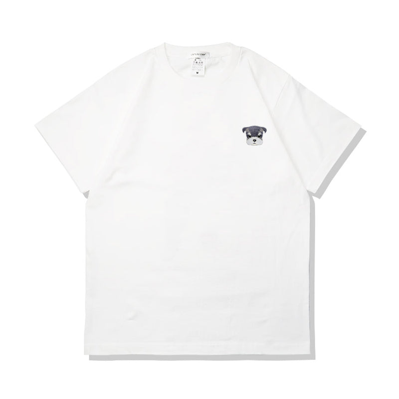 Camiseta de verano de algodón puro con bordado de perro kawaii