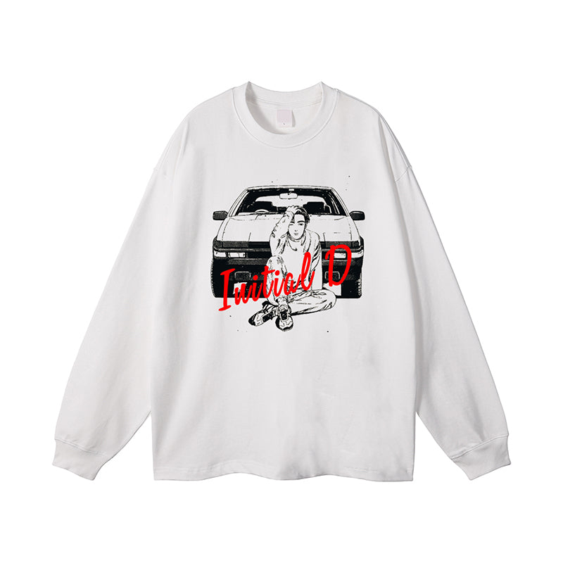 Pure Cotton Initial D Fujiwara Takumi Langermet T-skjorte