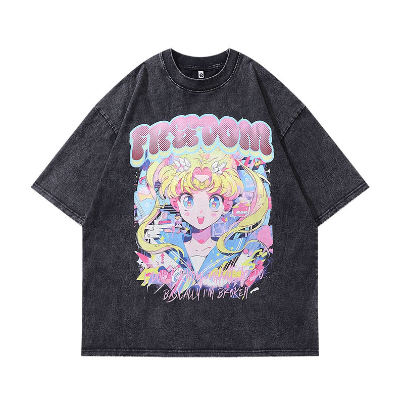 T-shirt imprimé Sailor Moon USAgi en pur coton DTG mignon