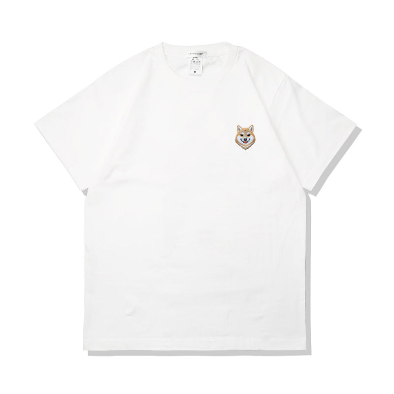 Camiseta de verano de algodón puro con bordado de perro kawaii