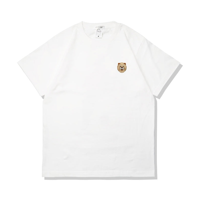 Camiseta de verano de algodón puro con bordado de perro kawaii