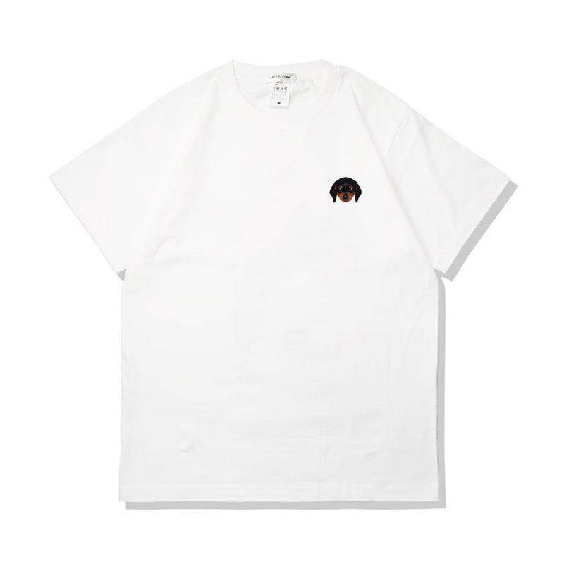 Camiseta de verano de algodón puro con bordado de perro kawaii