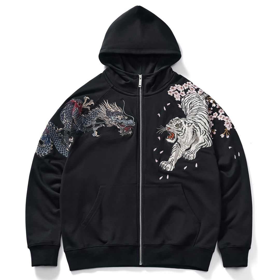 Blue Dragon & White Tiger Embroidered Hoodie